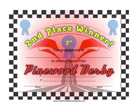 Pinewood Derby 2nd Place Certificate Template Download Printable Pdf