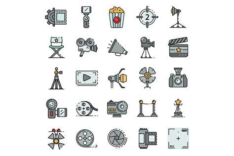 Film Production Icons Set Vector Flat By Ylivdesign Thehungryjpeg