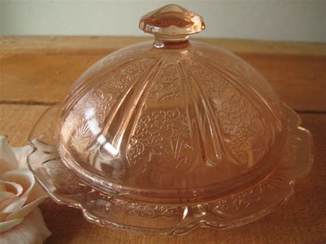 Pink Depression Glass Butter Dish Cherry Blossom By Myatticfinds