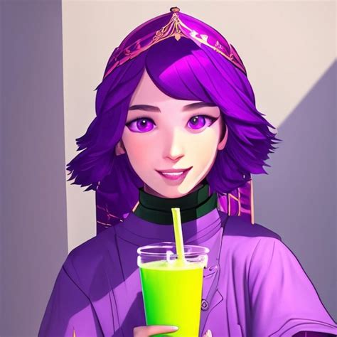 Premium AI Image A Woman With Purple Hair Holding A Green Drink