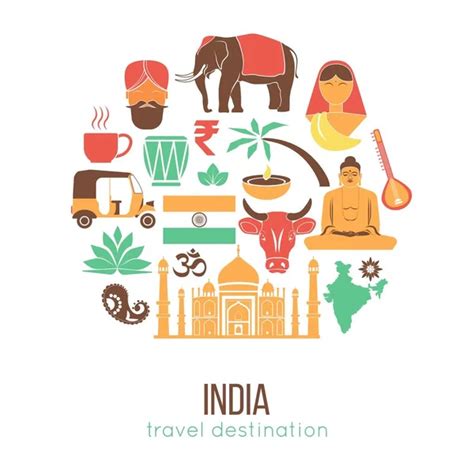 Indian Culture Symbols Vector India Landmarks Stock Vector by ...