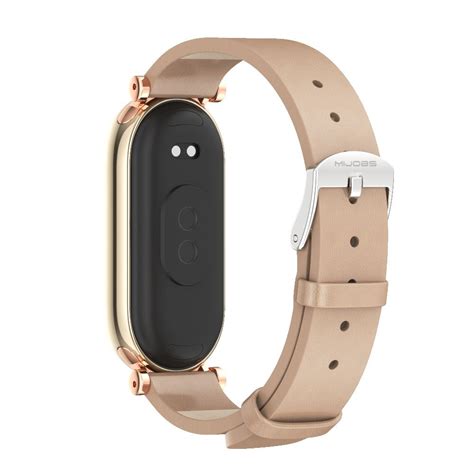 For Xiaomi Mi Band 8 Mijobs GT4 First Layer Cowhide Watch Band Apricot