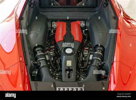 Red Ferrari 488 GTB Engine Bay and red engine cover with ferrari ...