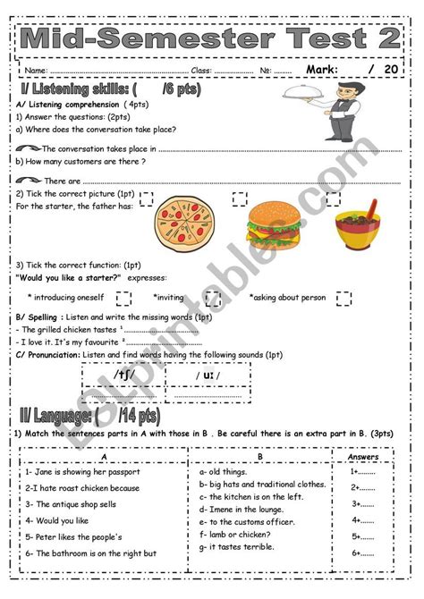 Mid Semester Test Esl Worksheet By Saaidiyasmine