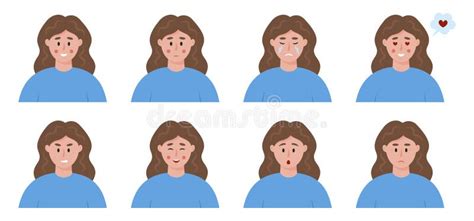 Woman Emotions Set Different Facial Expression Icons Female`s Face