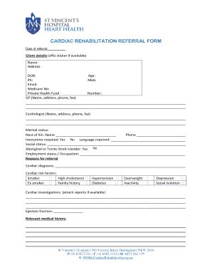 Fillable Online Cardiac Rehabilitation Referral Form St Vincent S