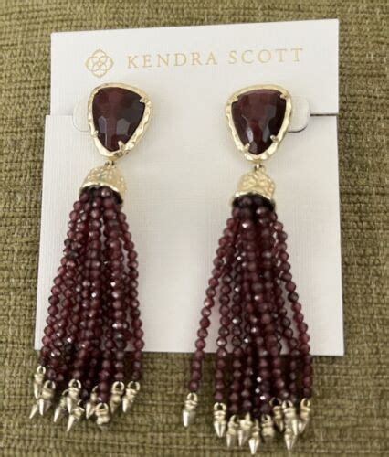 New Kendra Scott Burgundy And Gold Beaded Statement Tassel Earrings Ebay