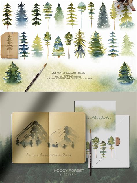 Foggy Forest Watercolor Collection By Happywatercolorshop Thehungryjpeg