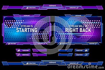 Set Futuristic Stream Overlay Geometric Frames Template Vector