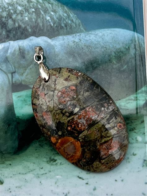 2024 Rainforest Rhyolite Gemstone Pendant With Stainless Steel Necklace