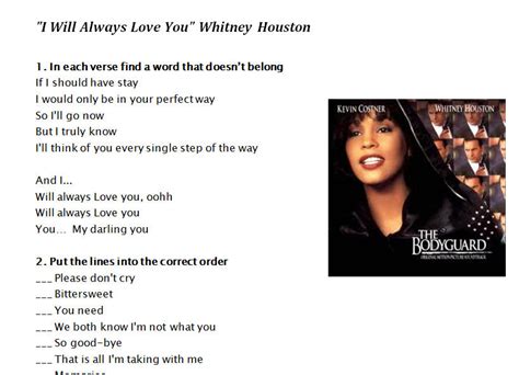 Song Worksheet I Will Always Love You By Whitney Houston