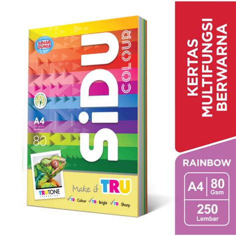 Jual Kertas Hvs Sidu Rainbow 10 Warna Ukuran A4 80 Gsm Isi 250