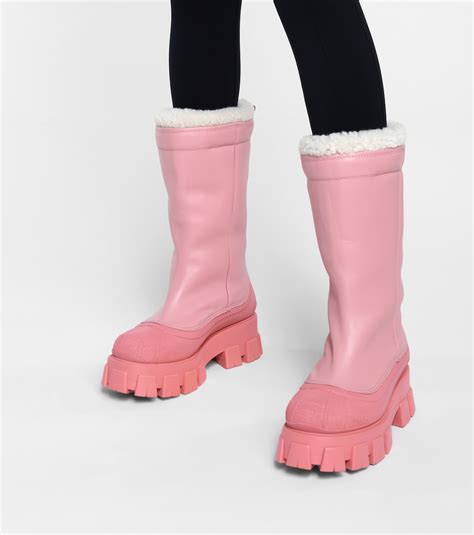 Monolith Shearling Lined Leather Boots In Pink Prada Mytheresa