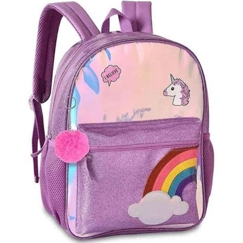 Mochila Infantil Menina de Costas Unicornio Holográfica Clio Tamanho