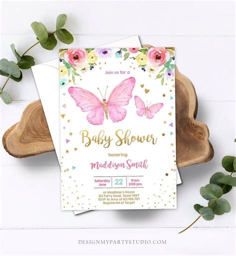 Editable Butterfly Baby Shower Invitation Butterfly Invitation Etsy