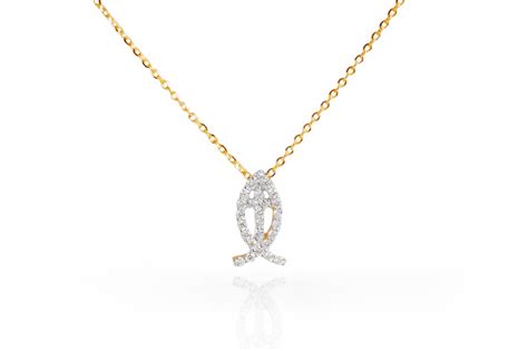 18k Gold Diamond Fish Cross Necklace Christian Necklace Religious