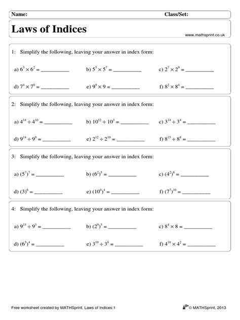 Laws Of Indices Pdf Pdf Teaching Methods And Materials