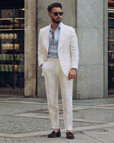 Traje Con Solapa Redonda Y Camisa A Rayas Azules Hockerty