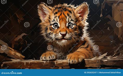 A Cute Baby Tiger Thick Oil Painting Abstract Background Stock Illustration - Illustration of ...