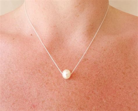 Floating Pearl Necklace Single Pearl Necklace Pearl Necklace Simple Necklace Bridal Jewelry