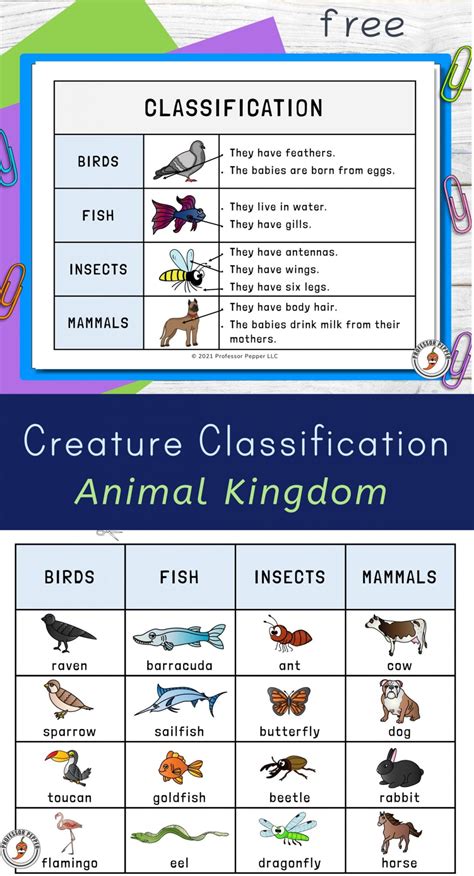 Free Animal Kingdom Classification Printable Professor Pepper