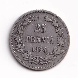 Finland Russia 25 Pennia 1894 Nicholas II VF Numizmatikas Lt