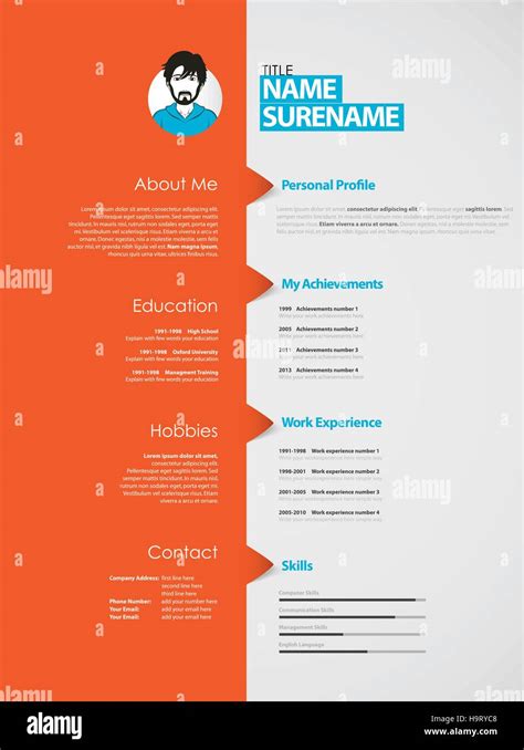 Creative Curriculum Vitae Template With Orange Stripe Stock Vector