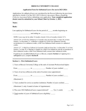 Fillable Online Sabbatical Leave Application Checklist Fax Email Print