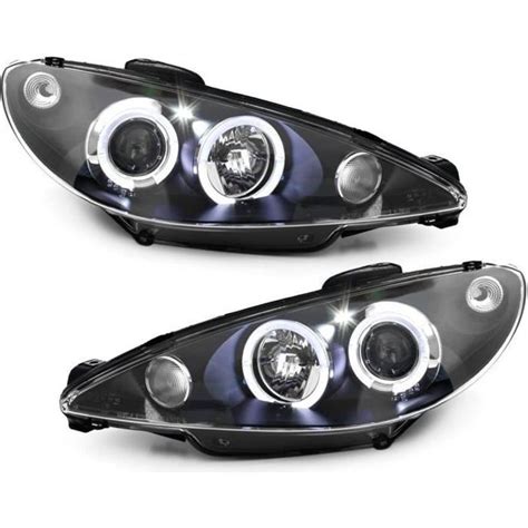 2 FEUX PHARE AVANT ANGEL EYES LED A FOND NOIR PEUGEOT 206 PHASE 2