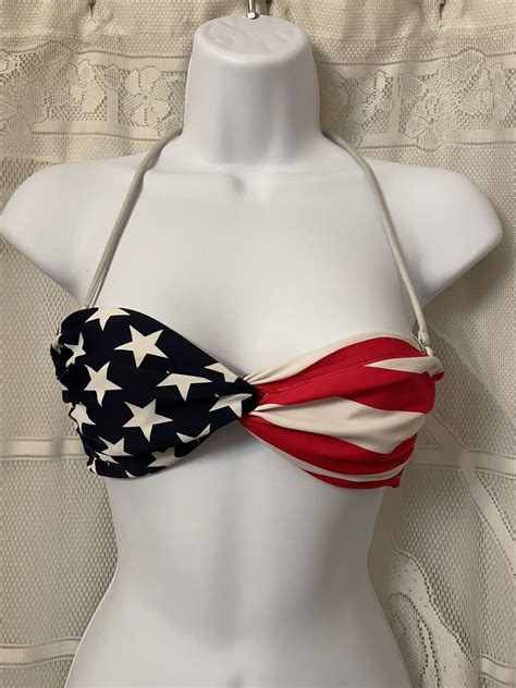 Xhilaration Red White Blue USA Design Bikini Top On Gem