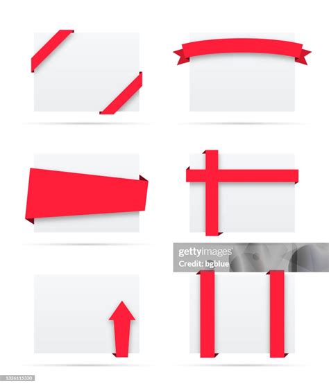 Set Of Red Ribbons On Blank White Labels Design Elements High Res