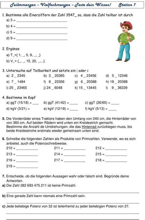 Übungsblatt Zu Teiler Und Vielfache