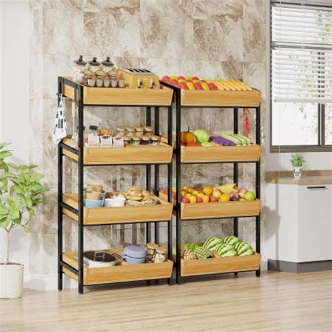 Wood Fruit Vegetable Storage Rack Stand Tier Wood Snack Rack Basket