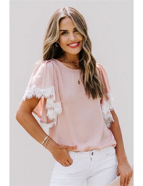 Pink Satin Lace Flutter Sleeve Top Noni B