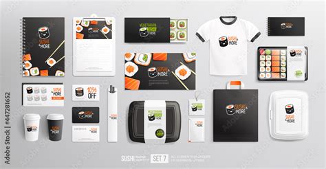 Vecteur Stock Sushi Restaurant Brand Identity Vector Mockup Set Of