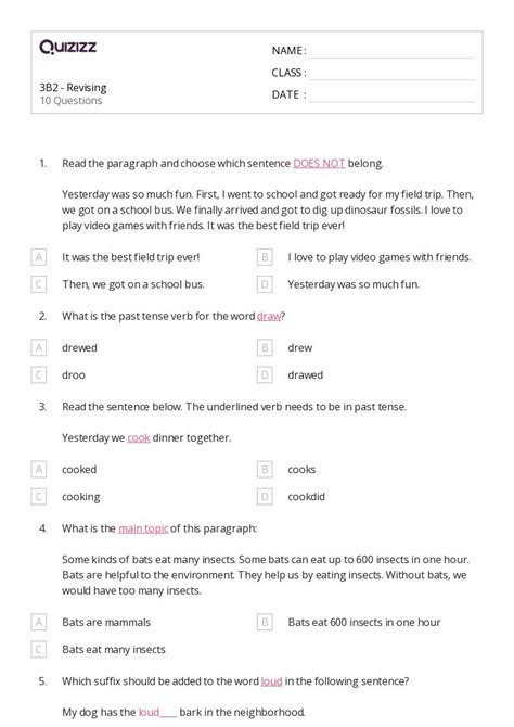 Revising Writing Worksheets For Nd Year On Quizizz Free Printable