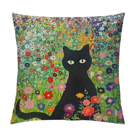 Shiartex Cat Throw Pillow Covers Black Cat Floral Art Pillow Covers