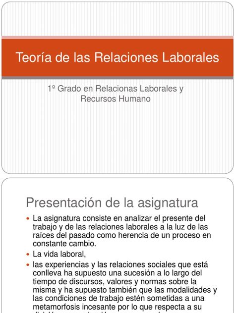 Teoría De Las Relaciones Laborales Labour Law Society