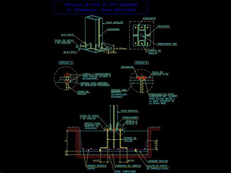 Detalle De Estructura De Acero Con Cimentacion En Autocad Libreria Cad