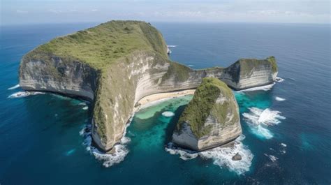 Premium AI Image | An aerial view of two large rocks in the ocean