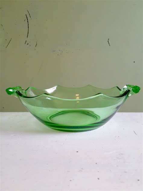 Green Depression Glass Bowl With Handles Depression Glass