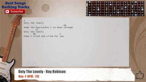 🎸 Only The Lonely Roy Orbison Guitar Backing Track With Chords And Lyrics Youtube