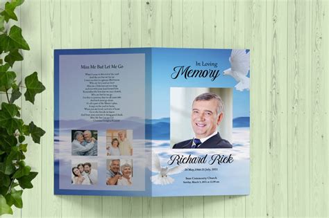 Heaven Dove Funeral Program Template Obituary Template Etsy