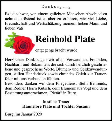 Traueranzeigen Von Reinhold Plate Abschied Nehmen De