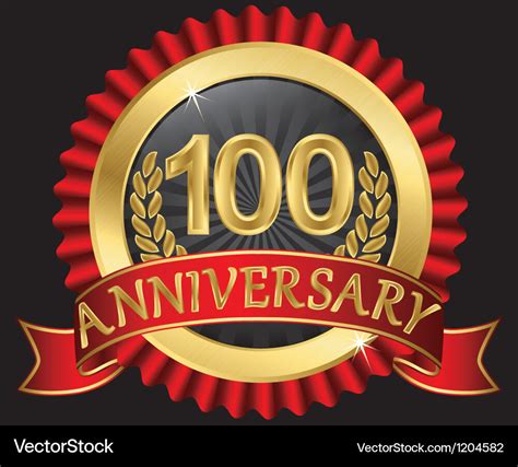 100 years anniversary golden label with ribbon Vector Image