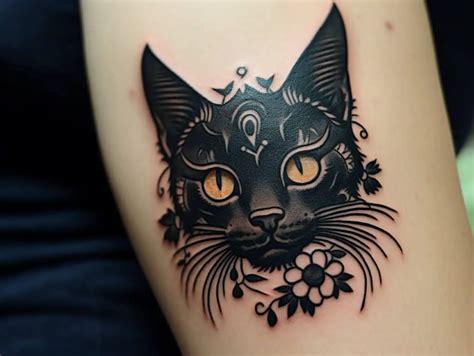 Mystical Whiskers: Black Cat Head Tattoos With Designs