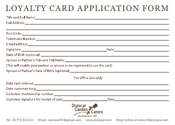 Loyalty Card Application Form Dunscar Garden Centre Fill Out Sign