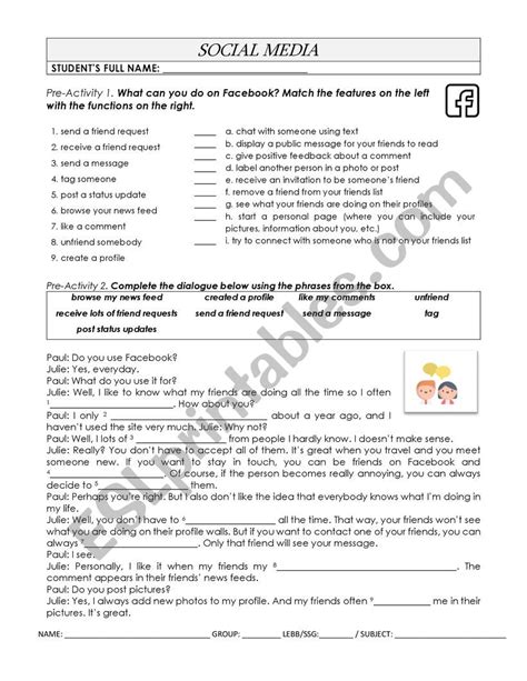 Social Media Esl Worksheet By Natilu