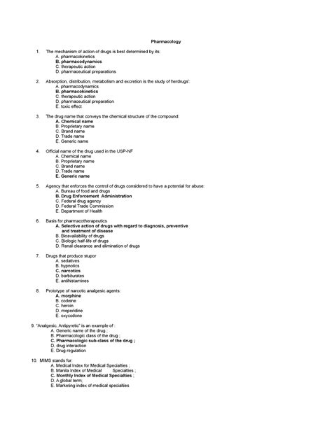 Pharmacology Exam Questions Pharmacology 1 The Mechanism Of Action