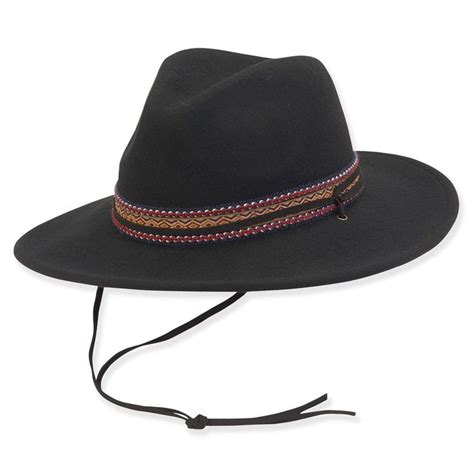 Wool Felt Safari Hat with Suede Chin Strap - Adora® HatsBlack / Medium (57 cm) | Suede, Safari ...